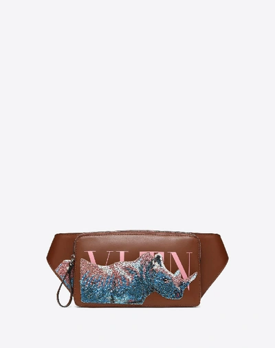 Valentino Garavani Uomo Leather Vltn Belt Bag With Rhinoceros Embroidery Man Tan 100% Python Onesize