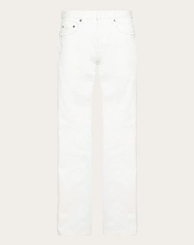 Valentino Uomo Rockstud Untitled Jeans With Slim Fit In White
