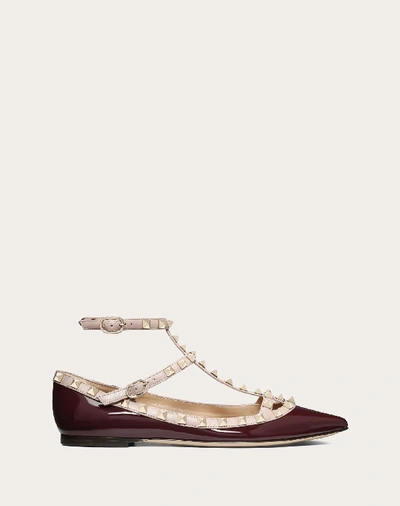 Valentino Garavani Patent Rockstud Caged Ballet Flat In Maroon