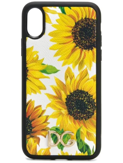 Dolce & Gabbana Floral-print Textured-leather Iphone X And Xs Case In Yellow
