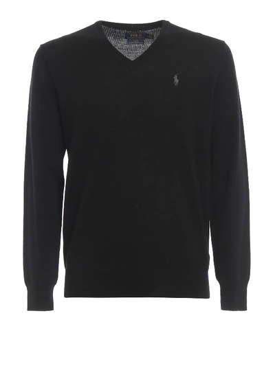 Polo Ralph Lauren Merino Wool Crewneck Sweater In Black With Pony Logo