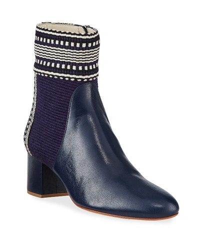 Antolina Dala Fabric And Leather Booties In Blue Pattern