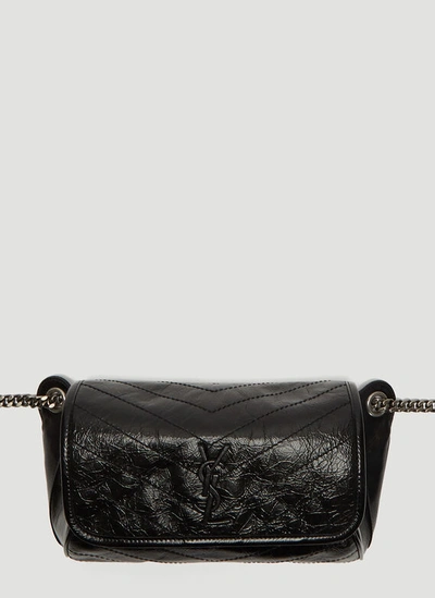 Saint Laurent Niki Croc Embossed Leather Shoulder Bag In Black