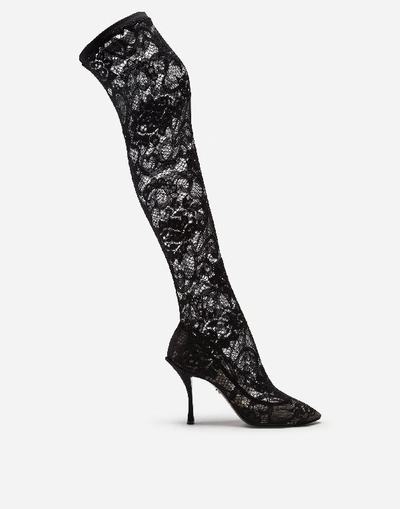 Dolce & Gabbana Under-the-knee Boots In Stretch Lace In Black