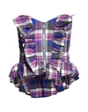 Natasha Zinko Zip Front Check Corset Top In Dark Blue