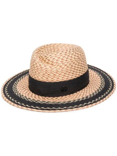 Maison Michel 'virginie' Colourblock Straw Fedora Hat In Neutrals