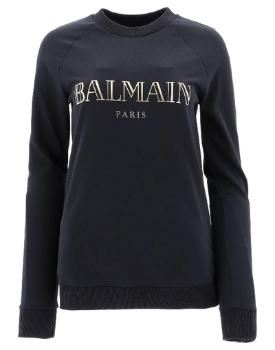 Balmain Black Logo-print Cotton Sweatshirt In Black And Other