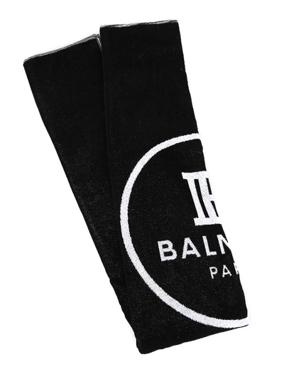 Balmain Logo Terry Beach Towel In Black