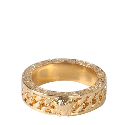 Versace Chain Logo Detail Ring In Gold