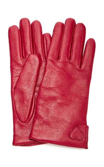 Yestadt Millinery Amore Appliquéd Leather Gloves In Red