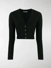 Dolce & Gabbana Cropped V Neck Cashmere Knit Cardigan In Black
