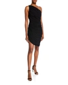 Norma Kamali Black One-shoulder Dress With Asymmetric Neckline And All-over Ruches In Black