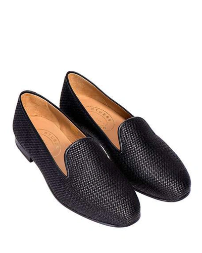 Stubbs And Wootton Woven Raffia Slippers In Black