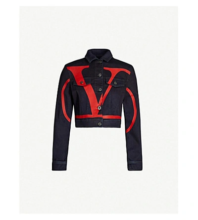 Valentino Deconstructed Vlogo Denim Jacket In Dark Denim