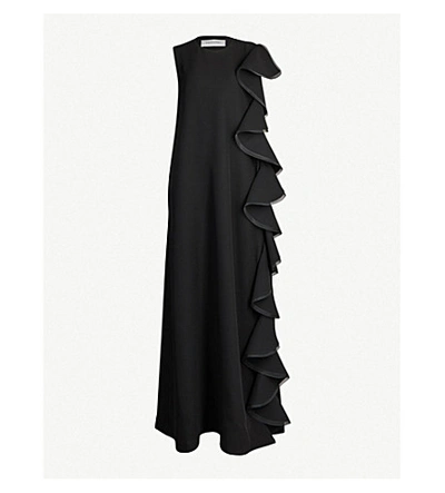 Valentino Cady Couture Side Ruffle Gown In Black