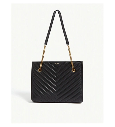 Saint Laurent Tribeca Quilted Leather Shopper In Black
