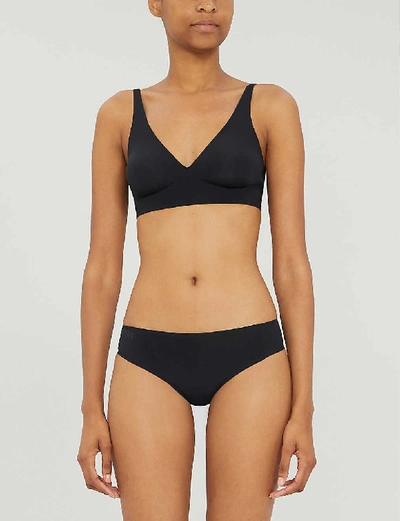 Wolford Pure V-neck Stretch-jersey Bralette In Black