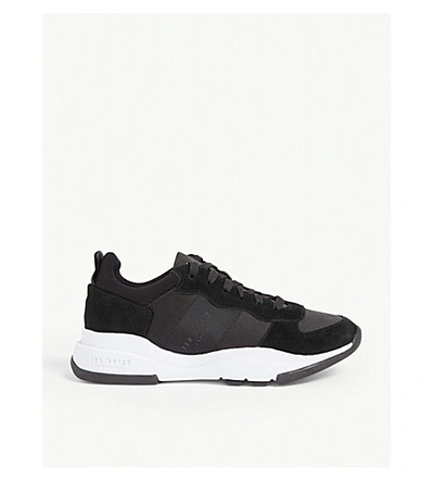 Ted Baker Layered Sole Trainers In Black Satin/ Suede