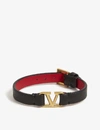 Valentino Vlogo Leather Bracelet In Black Gold