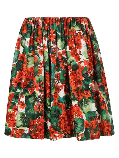 Dolce & Gabbana Pleated Floral-print Cotton Skirt In Multicolor