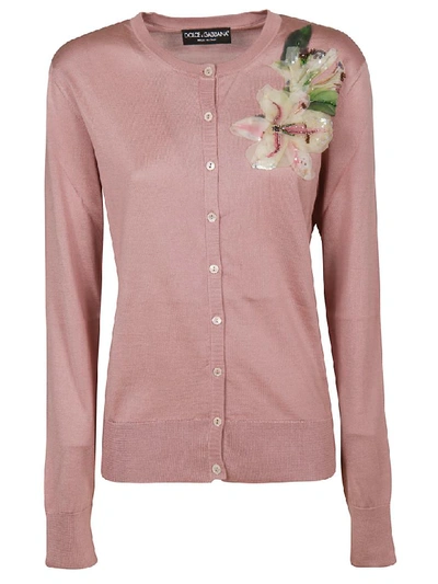 Dolce & Gabbana Cardigan With Flower Embroidery In Pink