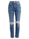 Re/done High-rise Comfort Stretch Ripped Ankle Skinny Jeans In Dusk Destroy