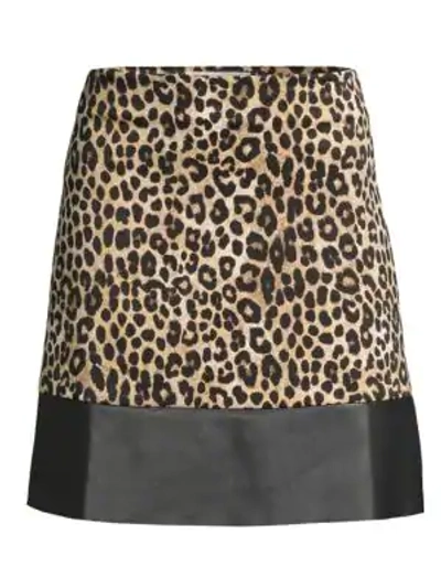 Michael Michael Kors Cheetah Print & Faux Leather A-line Skirt In Dark Camel