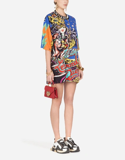 Dolce & Gabbana Jersey Maxi T-shirt With Super Heroine Print In Multi-colored