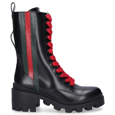 Gucci Trip Striped Glossed-leather Ankle Boots In Black