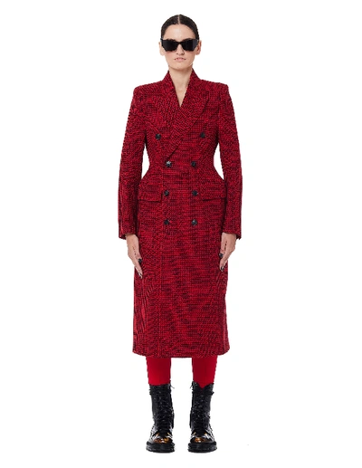 Balenciaga Houndstooth Hourglass Coat In Red