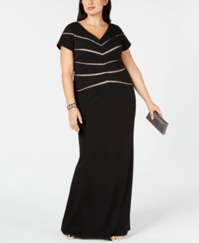 Adrianna Papell Plus Size Illusion-detail Gown In Black