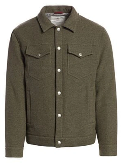 Brunello Cucinelli Cashmere & Wool Trucker Jacket In Army Green
