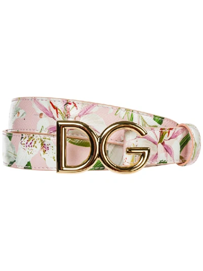 Dolce & Gabbana Logo Floral Belt In Rosa