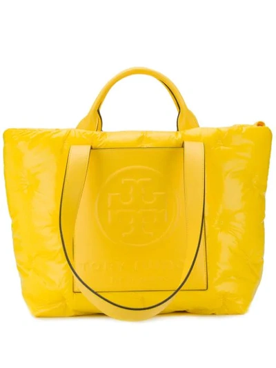 Tory Burch Logo Padded Nylon & Leather Tote Bag In Yellow