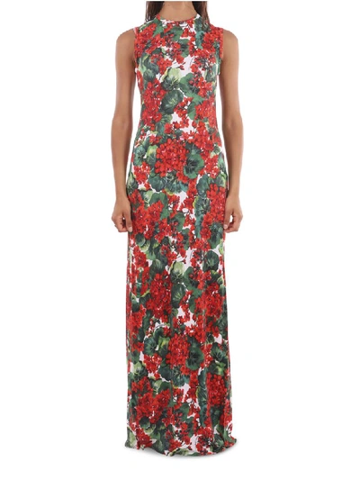 Dolce & Gabbana Long Portofino-print Viscose Dress In Red