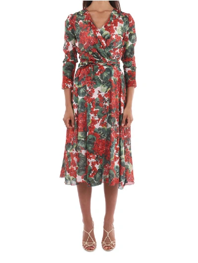Dolce & Gabbana Floral-print Stretch-silk Chiffon Wrap Dress In Red