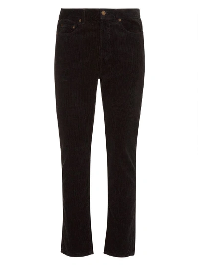Saint Laurent Straight-cut Cropped Corduroy Trousers In Nero