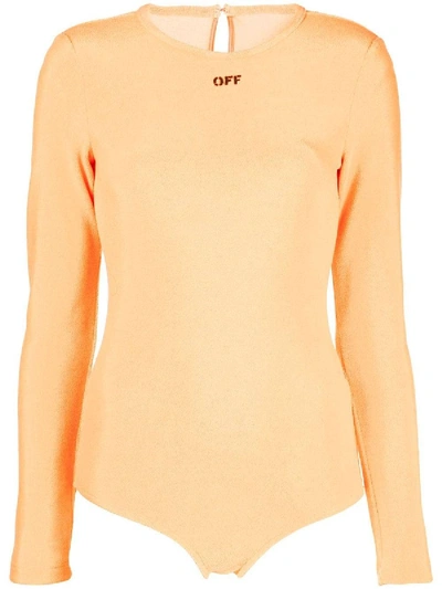 Off-white Orange Women's Logo Stamp Long Sleeve Bodysuit In Brown