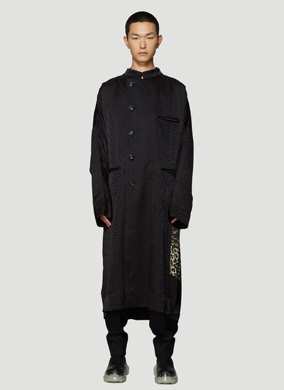 Yohji Yamamoto Leopard Silk-jacquard Coat In Black