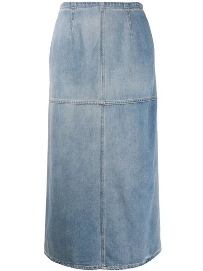 Mm6 Maison Margiela Layered Denim And Cotton-poplin Midi Skirt In Light Blue