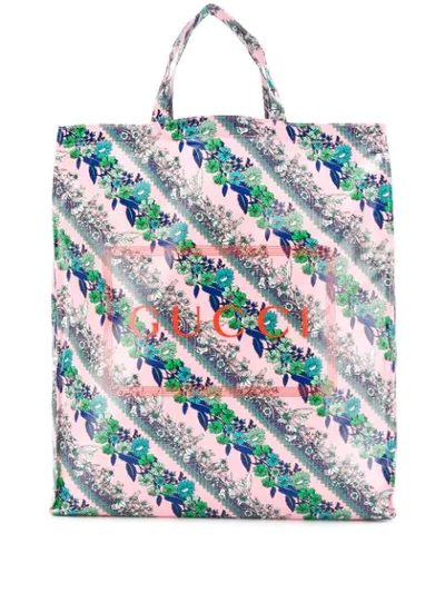 Gucci Floral Logo Print Tote - 粉色 In Pink