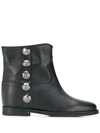 Via Roma 15 Low Heels Ankle Boots In Black Leather In Black