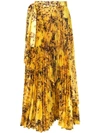 Richard Quinn Floral-print Plissé-satin Midi Skirt In Yellow