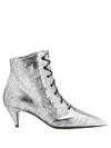 Saint Laurent Charlotte Metallic Lace-up Booties In Silver