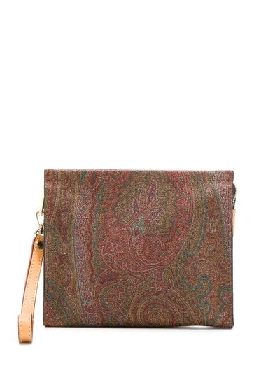 Etro Paisley Print Clutch In Brown