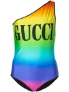 GUCCI LOGO PRINT ONE-SHOULDER SWIMSUIT