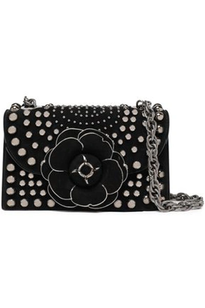 Oscar De La Renta Woman Embellished Suede Shoulder Bag Black