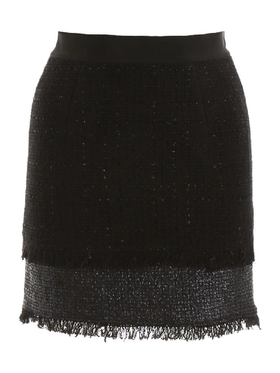 Pinko Lurex Tweed Mini Skirt In Black