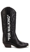 Off-white For Walking Embroidered Printed Textured-leather Knee Boots In Black White