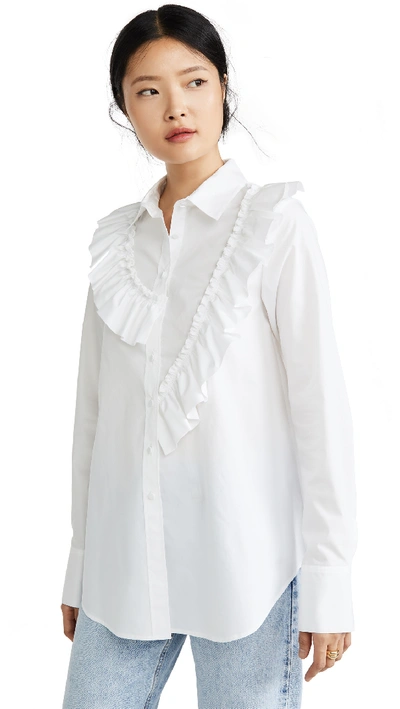 Adeam Asymmetric Ruffle Shirt In White